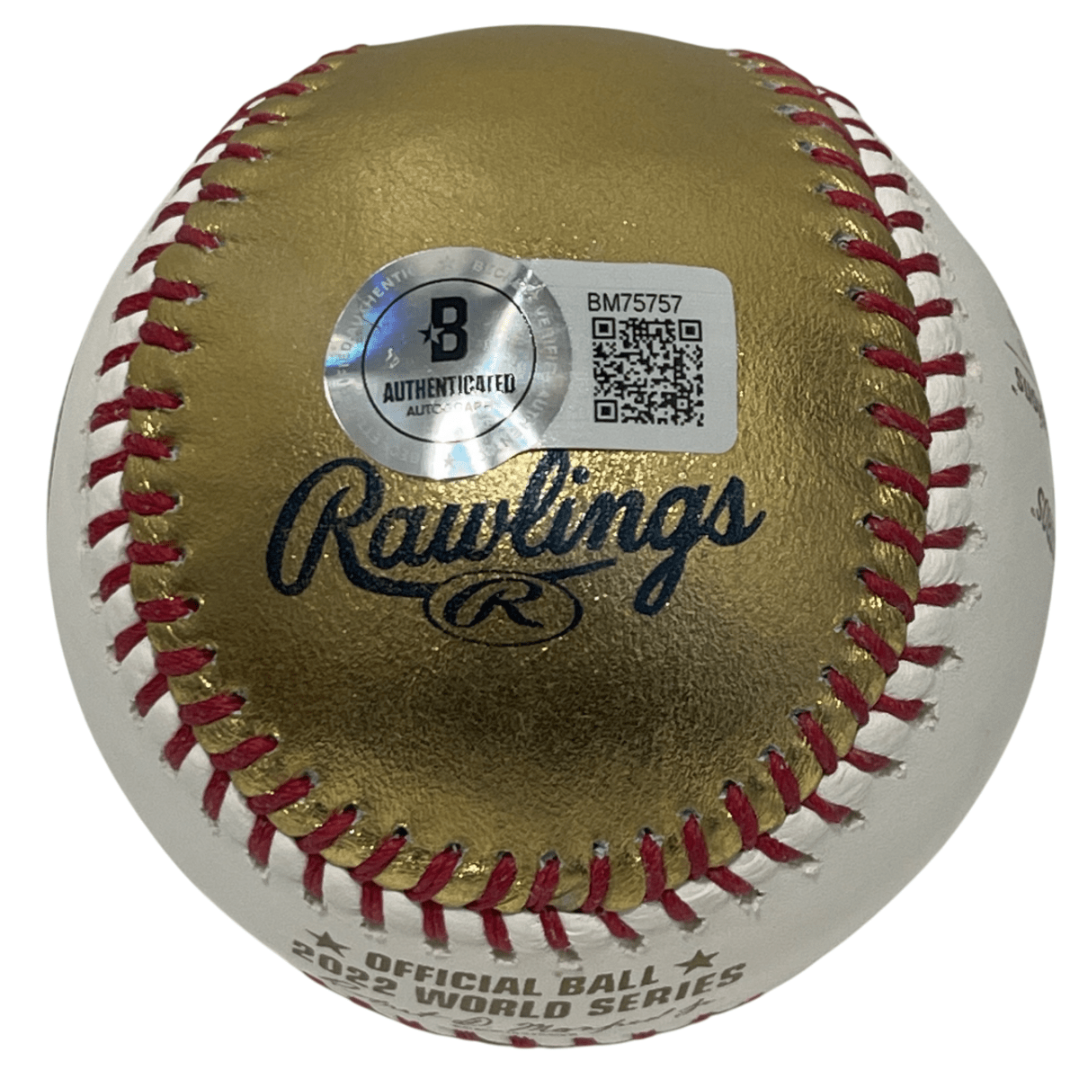 Trey Mancini Signed Auto Gold LE 2022 World Series Baseball Beckett BAS COA B
