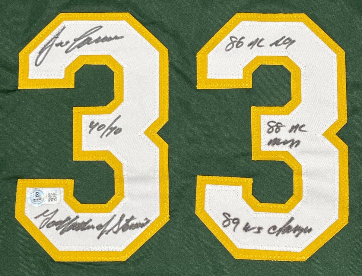 Jose Canseco Signed Athletics Custom Jersey w/ 5 Insc Beckett Wit BAS COA