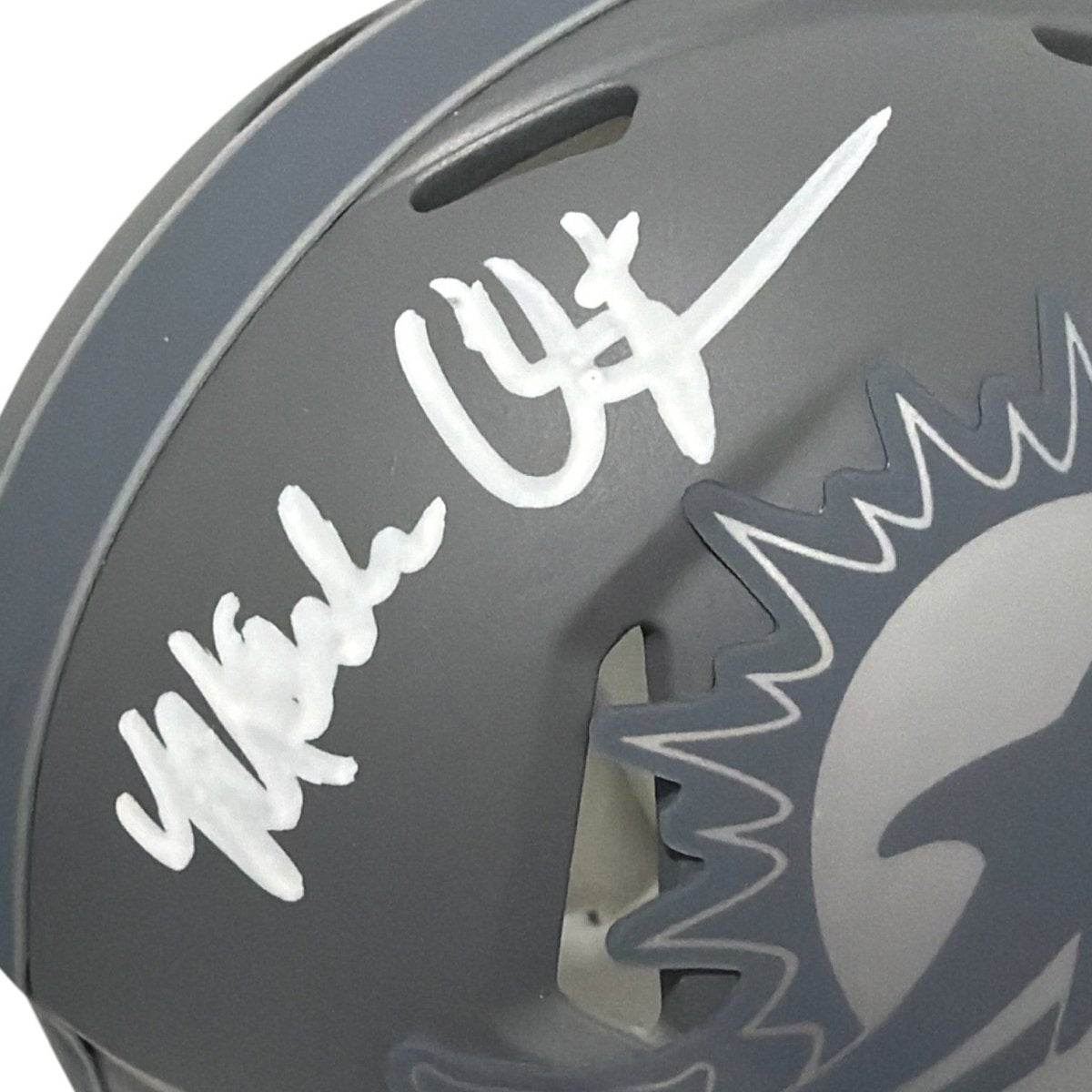 Mark Clayton Signed Autographed Miami Dolphins Slate Mini Helmet JSA Witness COA