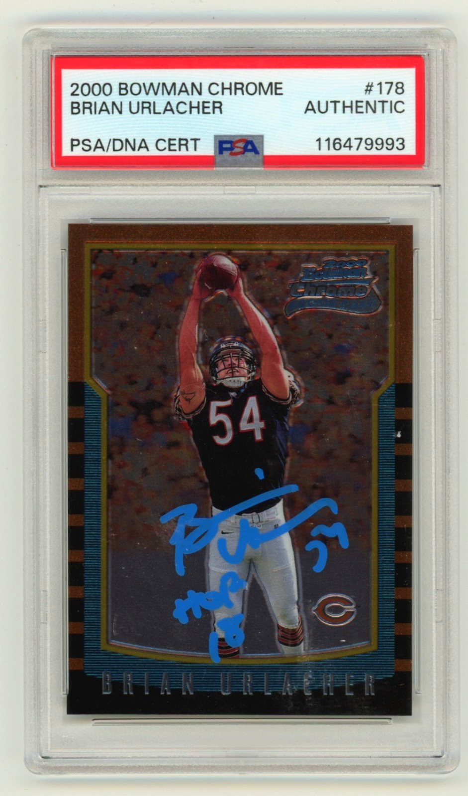 Brian Urlacher 2000 Bowman Chrome #178 Signed Rookie RC w/ HOF 18 PSA Auto