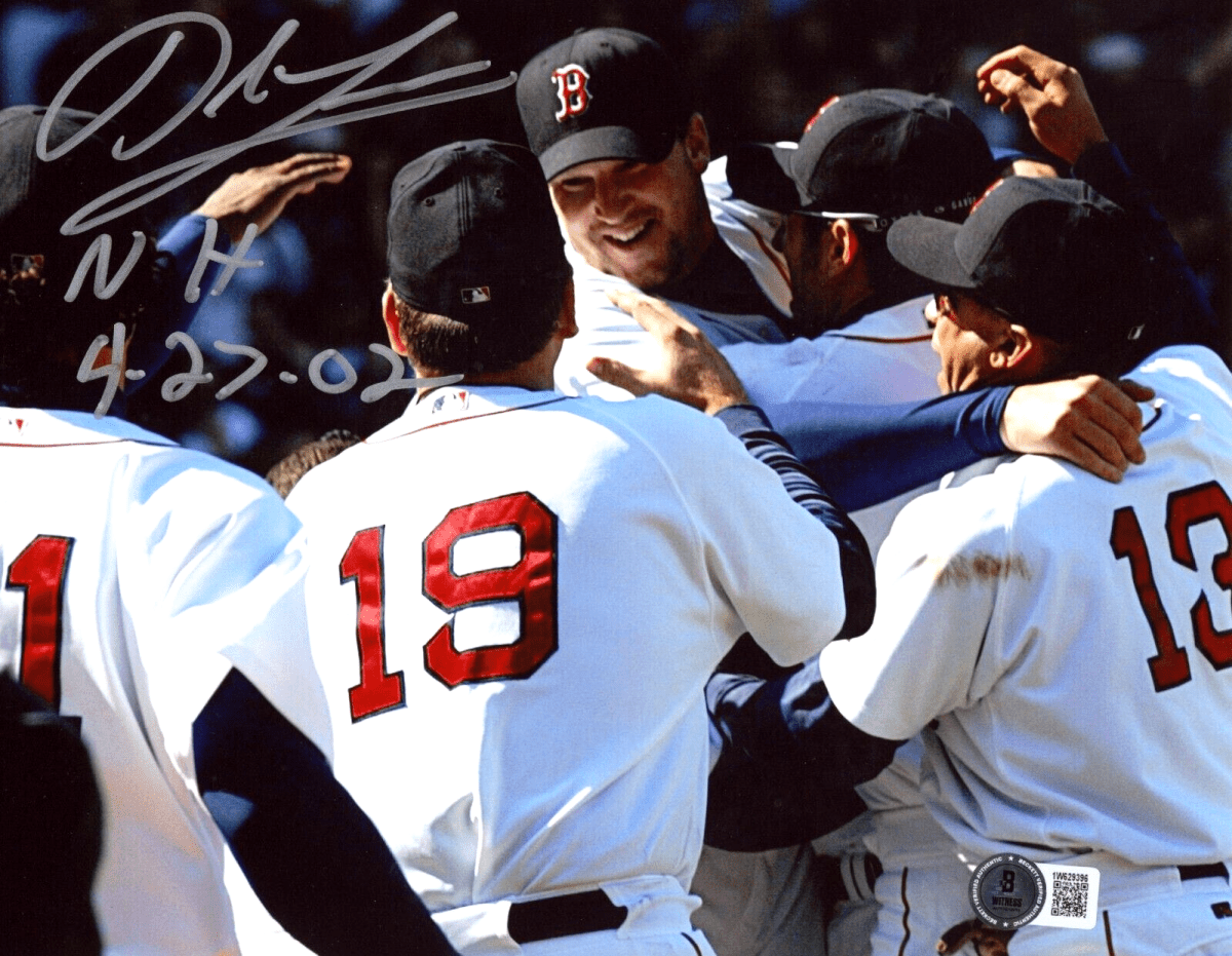 Derek Lowe Signed Red Sox 8x10 Photo w/ NH 4/27/02 Beckett Witness BAS COA