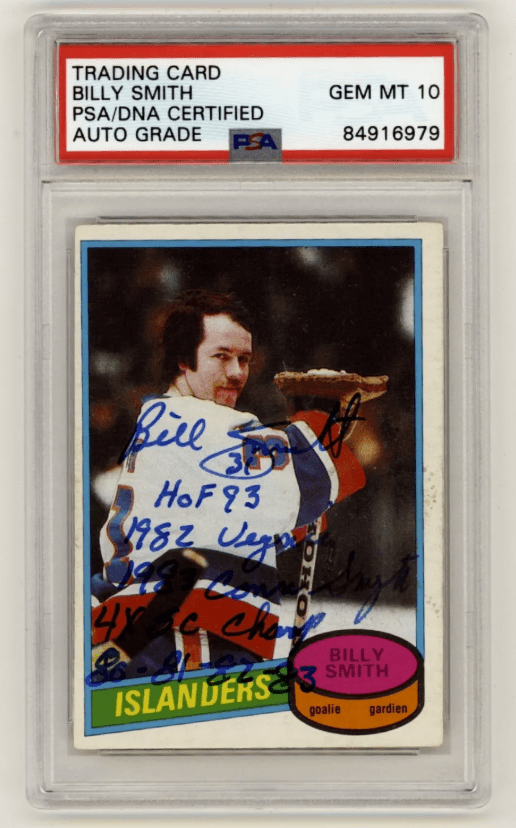 Billy Smith 1980-81 O-Pee-Chee OPC #60 Signed PSA 10 Auto w/ 5 Inscriptions HOF
