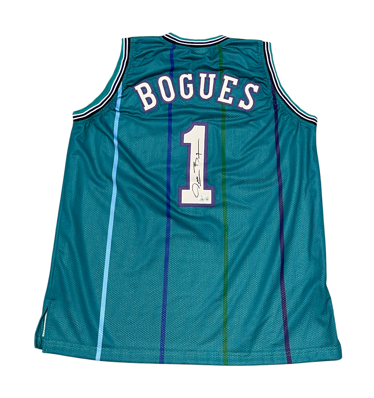 Muggsy Bogues Signed Hornets Custom Teal Jersey Beckett Witness BAS COA