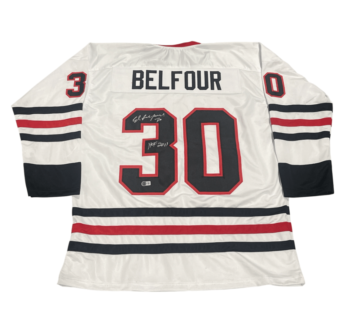 Ed Belfour Signed Chicago Blackhawks Custom Jersey w/ HOF 2011 Beckett W BAS COA