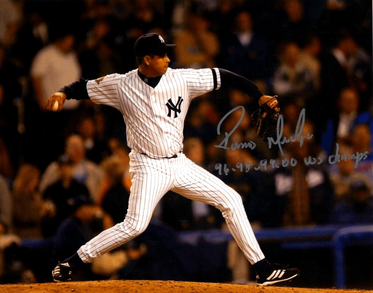 Ramiro Mendoza Signed NY Yankees 8x10 Photo w/ 96-98-99-00 WS Champs LSCM COA