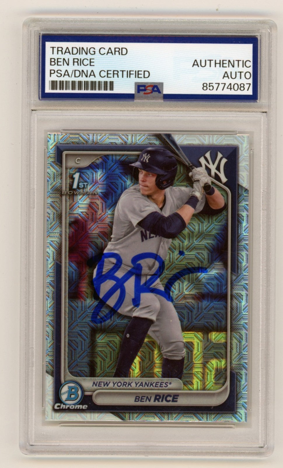 Ben Rice 2024 Bowman Chrome 1st Mojo Refractor Signed RC PSA Authentic Auto NYY
