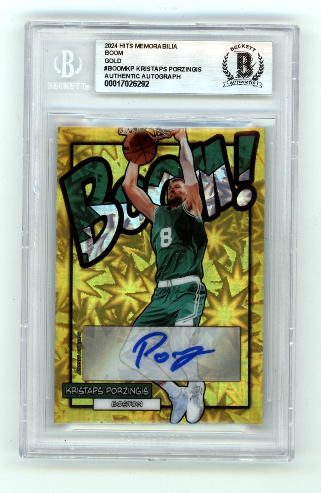 Kristaps Porzingis 2024 Hits Memorabilia BOOM Gold JSY #8/10 Signed BGS BAS Auto