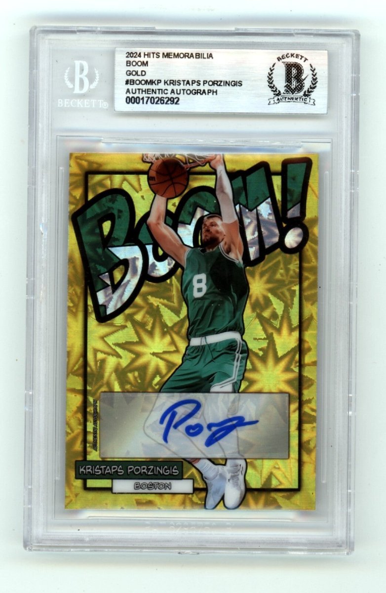 Kristaps Porzingis 2024 Hits Memorabilia BOOM Gold JSY #8/10 Signed BGS BAS Auto