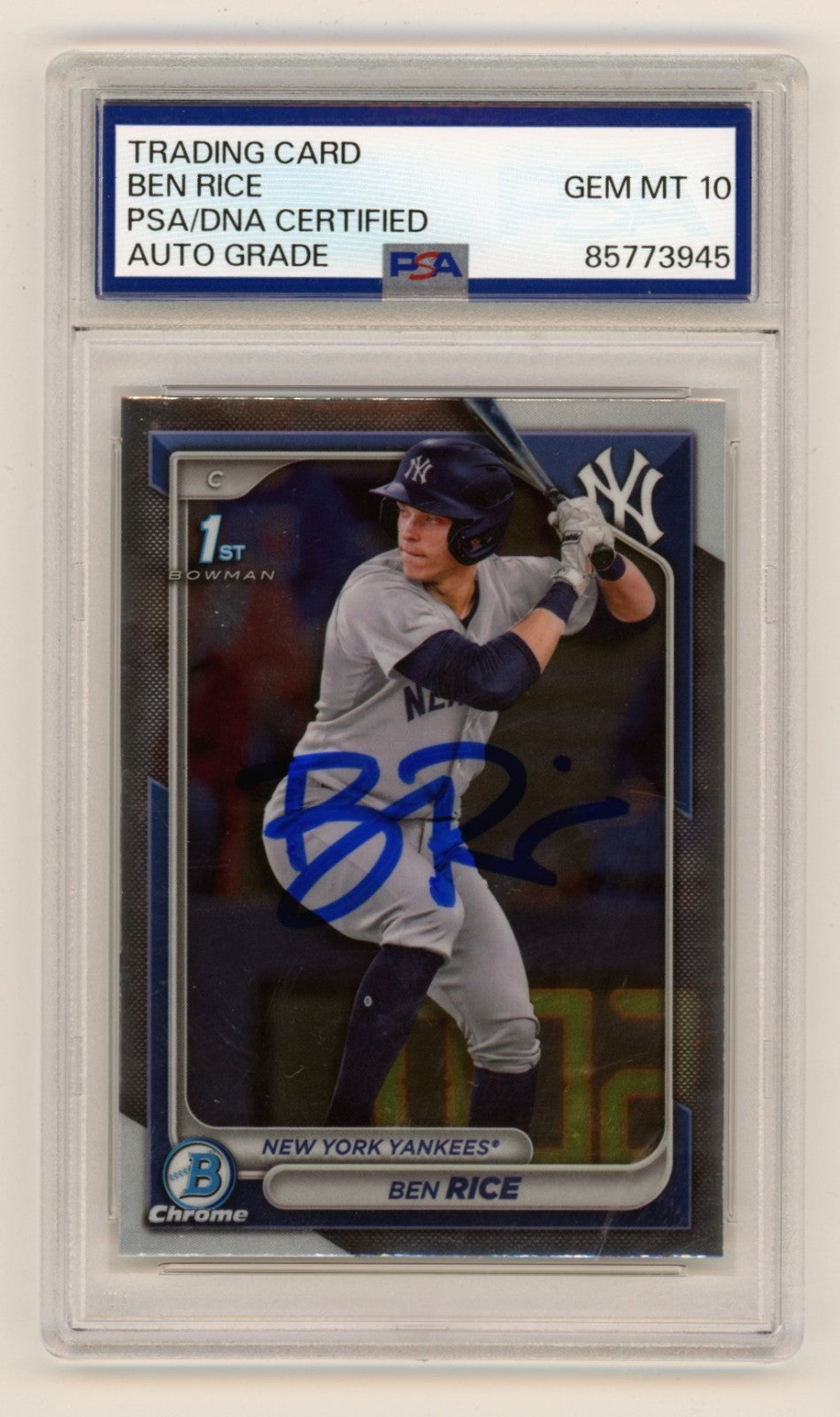 Ben Rice 2024 Bowman Chrome #BCP-186 1st Signed Rookie RC PSA 10 Auto NY Yankees