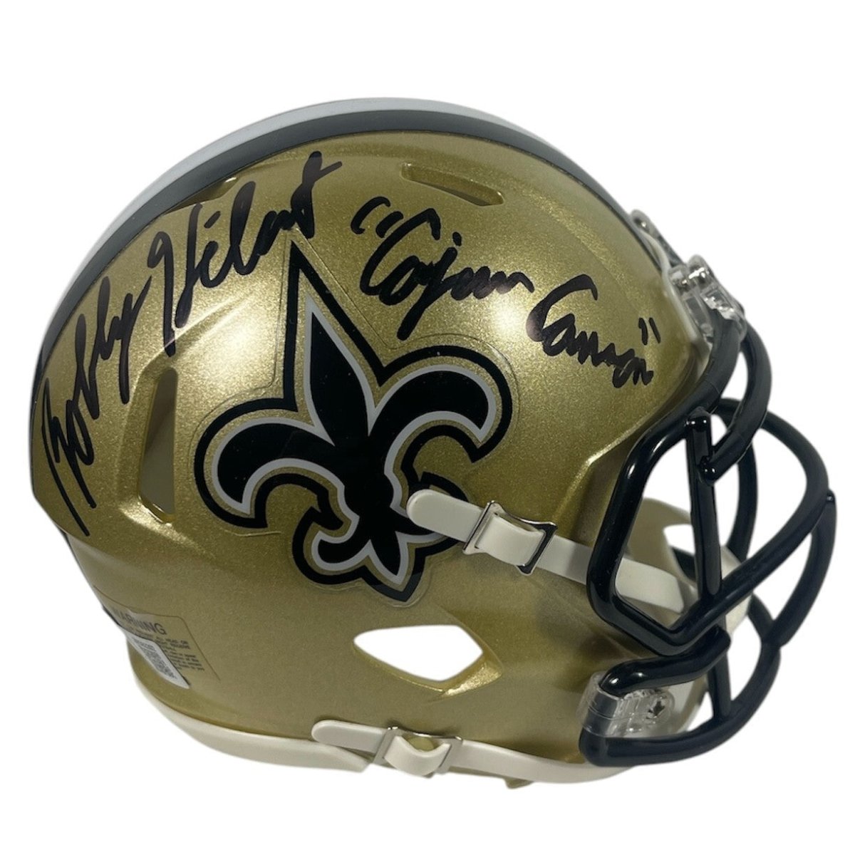 Bobby Hebert Signed Saints Speed Mini Helmet Cajun Cannon Beckett Wit BAS COA