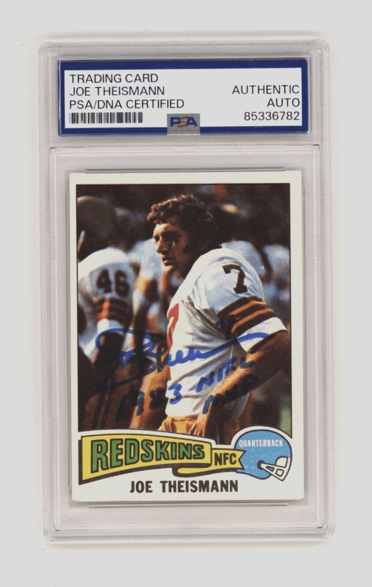 Joe Theismann 1975 Topps #416 Signed Rookie RC w/ 1983 NFL MVP PSA Auto Redskins