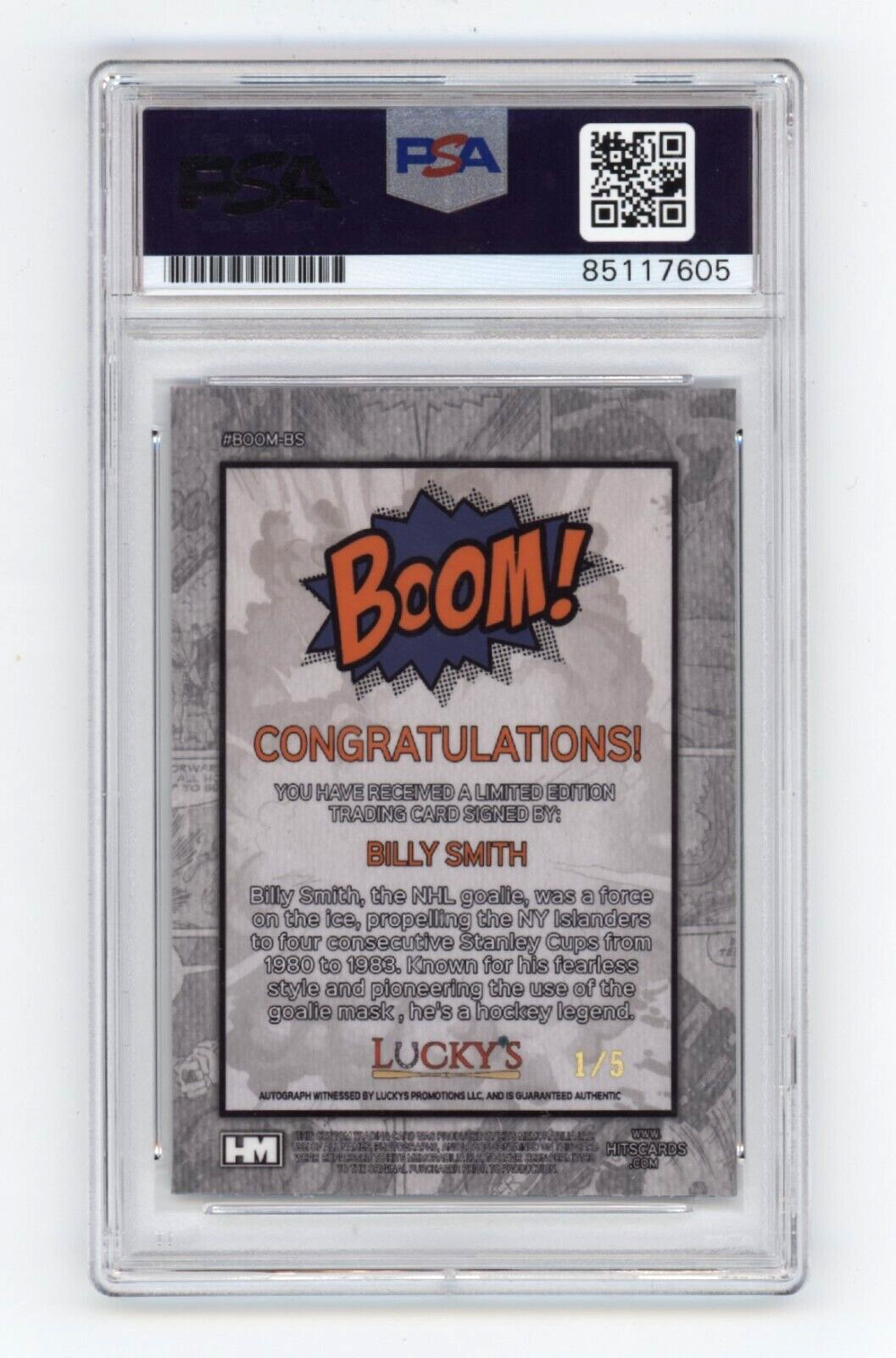 Billy Smith 2024 Hits Memorabilia BOOM Blue #/5 Signed PSA Auto Islanders