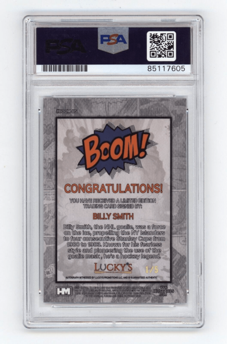 Billy Smith 2024 Hits Memorabilia BOOM Blue #/5 Signed PSA Auto Islanders
