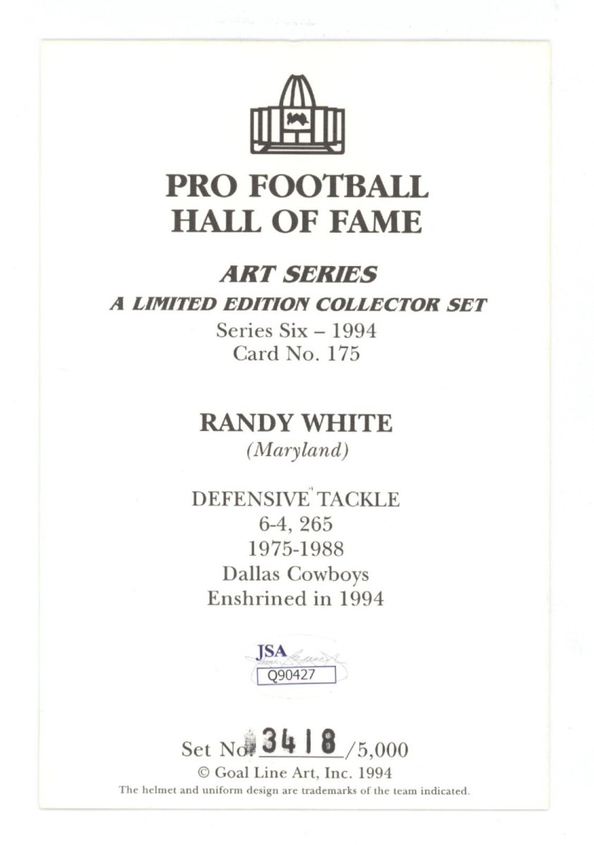 Randy White Signed Auto GLAC Goal Line Art Card /5000 w/ HOF 94 JSA COA Cowboys