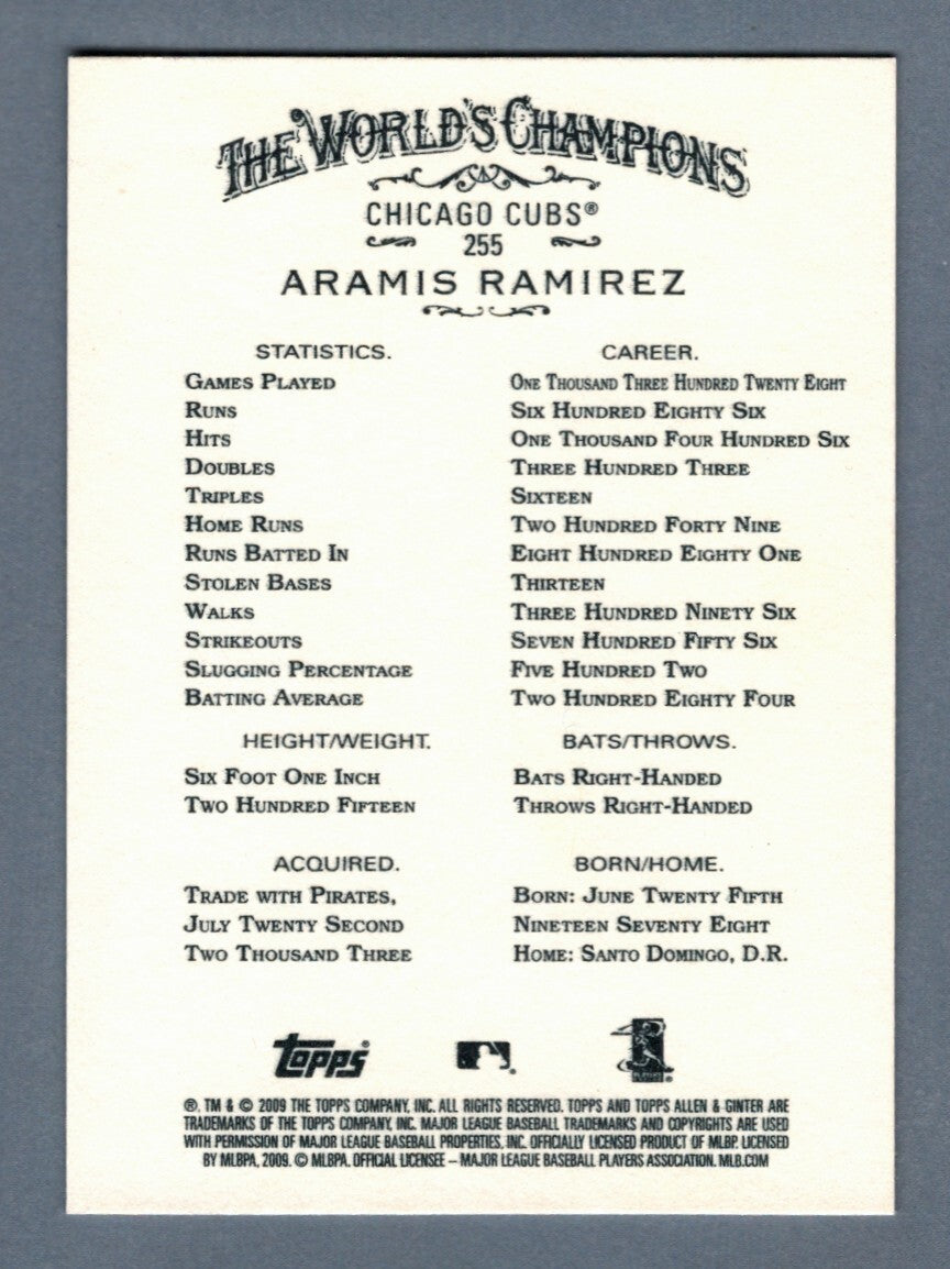 Aramis Ramirez Signed 2009 Topps Allen &amp; Ginter #255 LSCM COA Chicago Cubs
