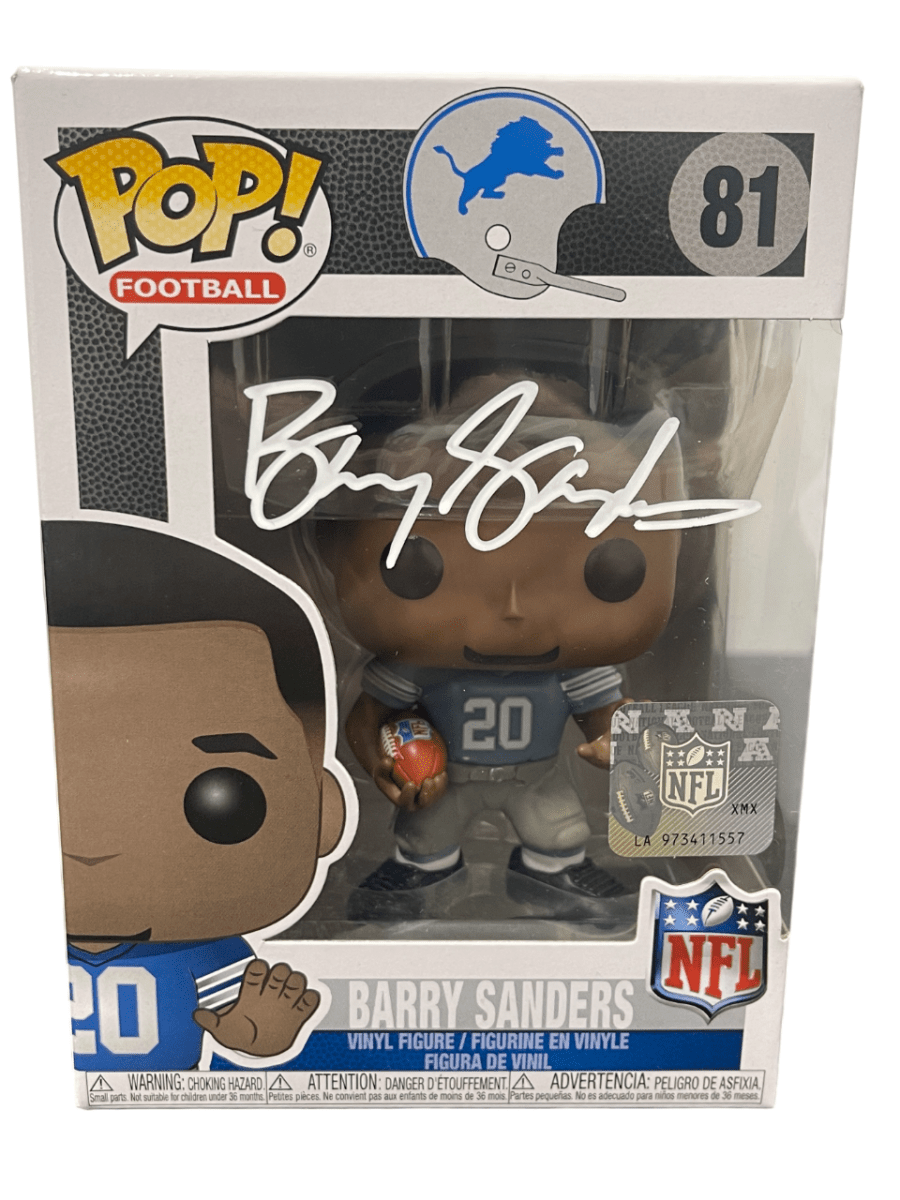 Barry Sanders Signed Detroit Lions NFL Funko Pop #81 Beckett Witness BAS COA
