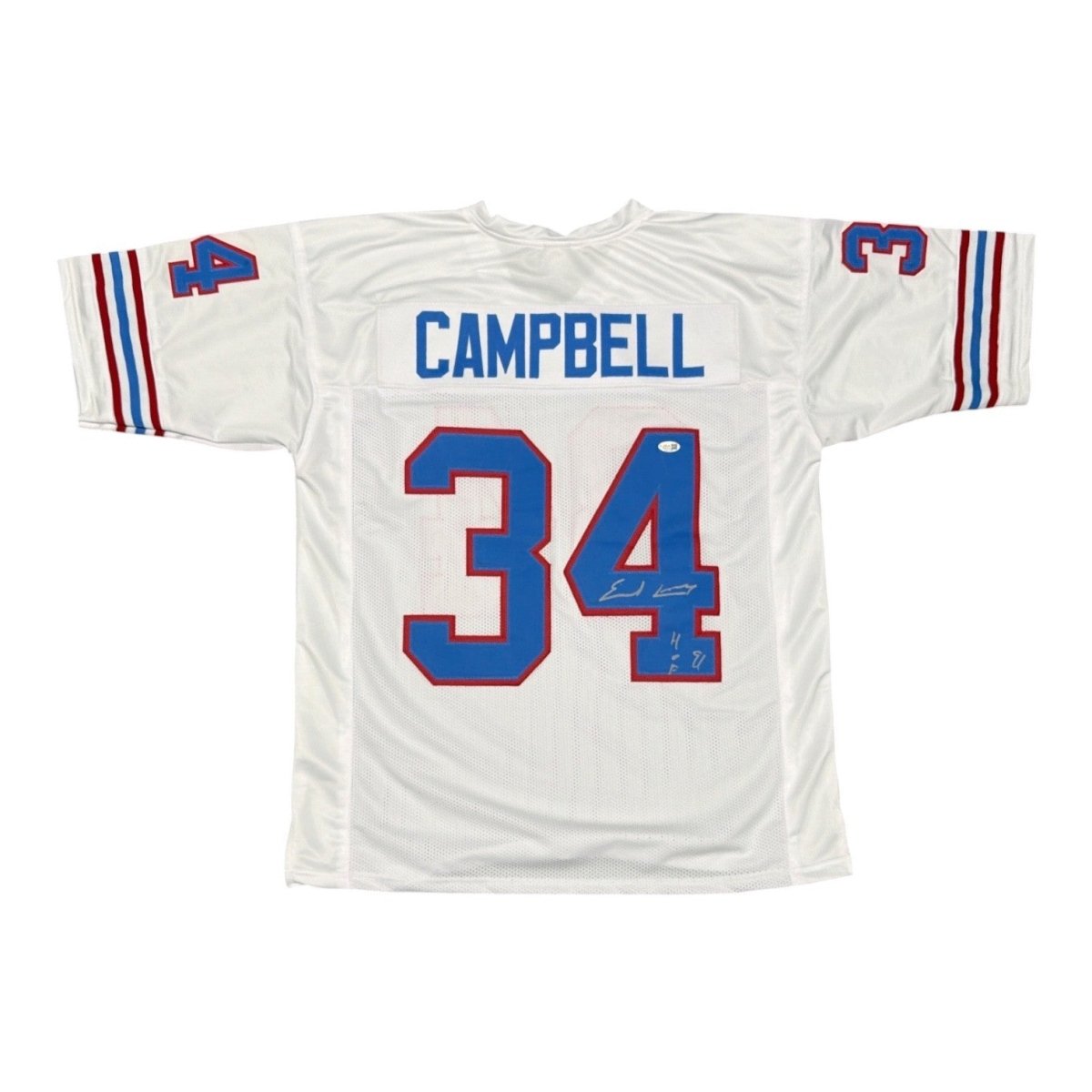 Earl Campbell Signed Houston Oilers Custom Jersey w/ HOF 91 JSA Witness COA