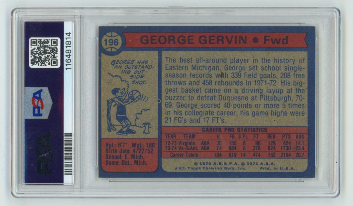 George Gervin 1974-75 Topps #196 Signed Rookie RC w/ Iceman + HOF 96 PSA 10 Auto