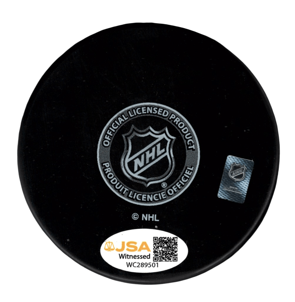 Ken Daneyko Signed New Jersey Devils Logo Puck w/ 3x Cup Champ JSA Witness COA