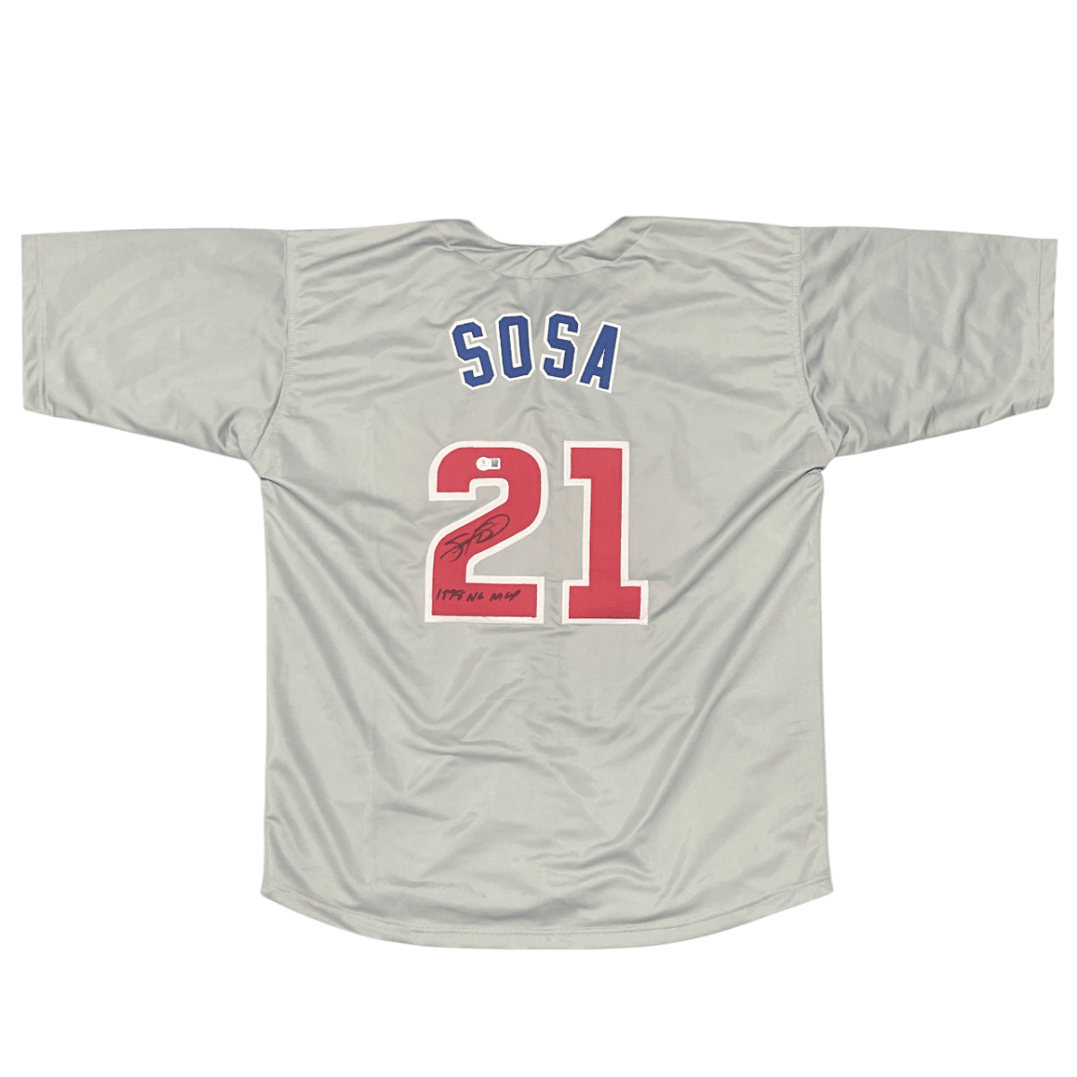 Sammy Sosa Signed Cubs Custom Jersey w/ 1998 NL MVP Beckett Witness BAS COA