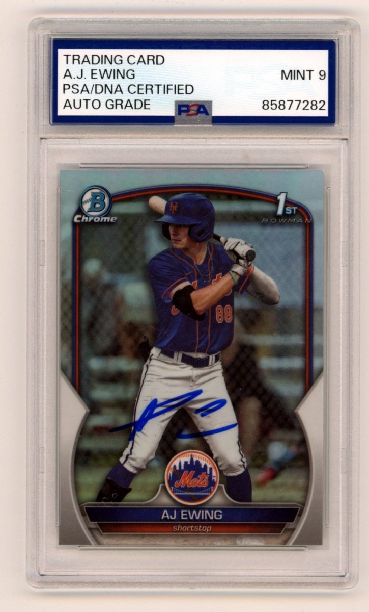 AJ Ewing 2023 Bowman Chrome 1st Signed Autograph Refractor RC PSA 9 Auto NY Mets