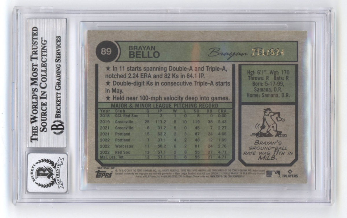 Brayan Bello 2023 Topps Heritage Chrome Silver Refractor Signed RC #/574 BGS 10