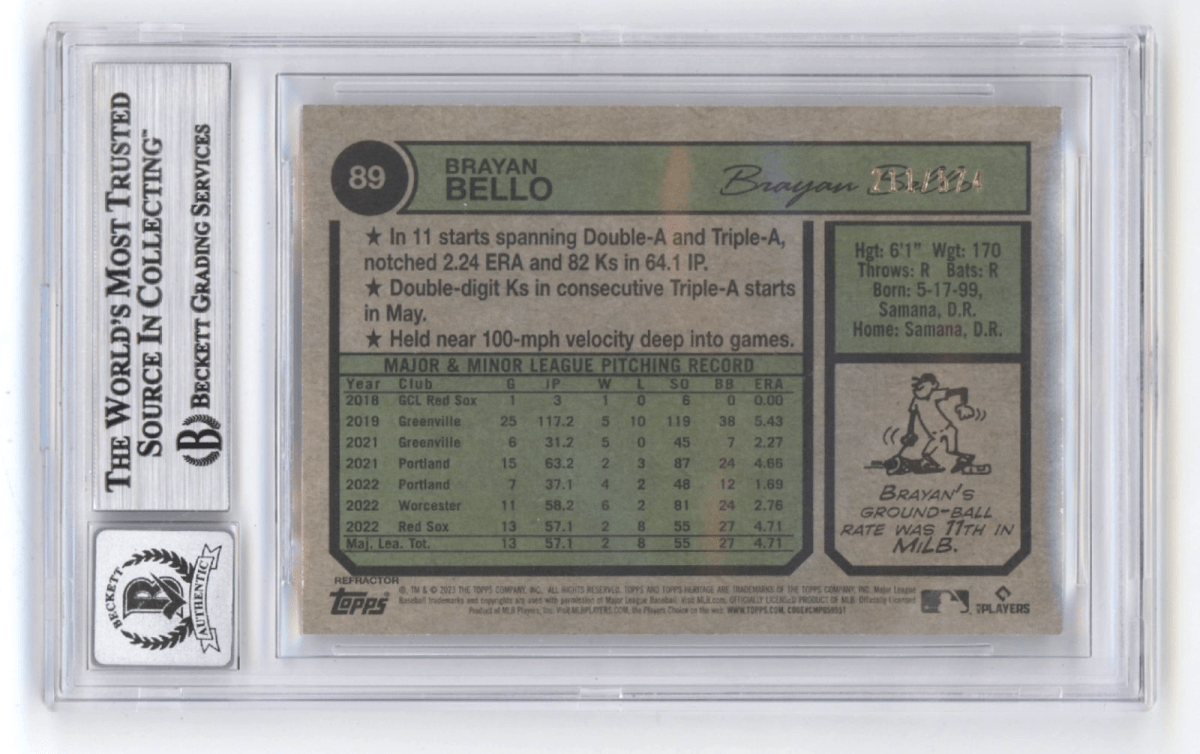 Brayan Bello 2023 Topps Heritage Chrome Silver Refractor Signed RC #/574 BGS 10