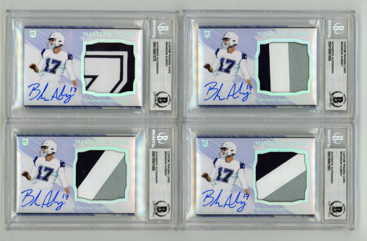 Brandon Aubrey 2023 Hits Memorabilia Silver H RPA Patch Auto RC #/17 BGS BAS