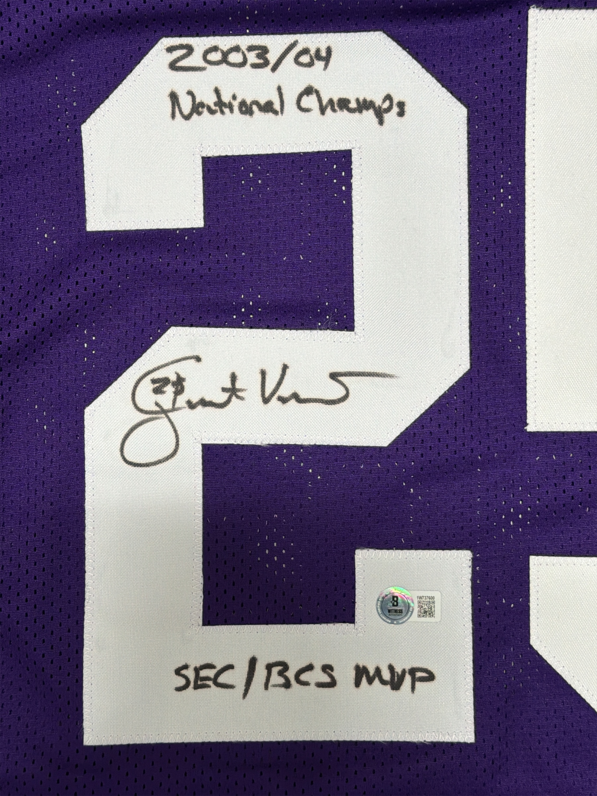 Justin Vincent Signed LSU Tigers Custom Jersey w/ 2 Insc Beckett Witness BAS COA