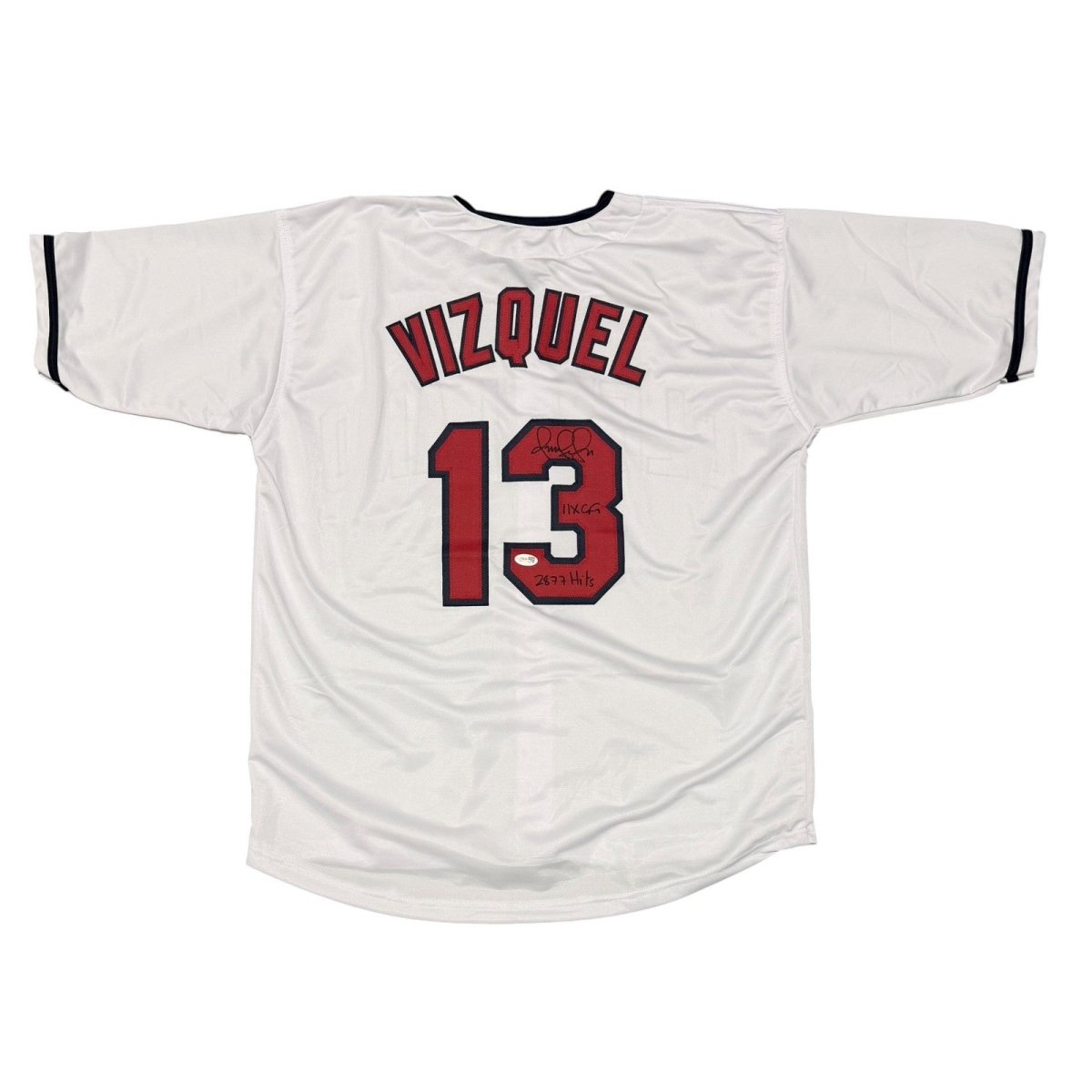 Omar Vizquel Signed Cleveland Indians Custom Jersey w/ 2 x Insc JSA Witness COA