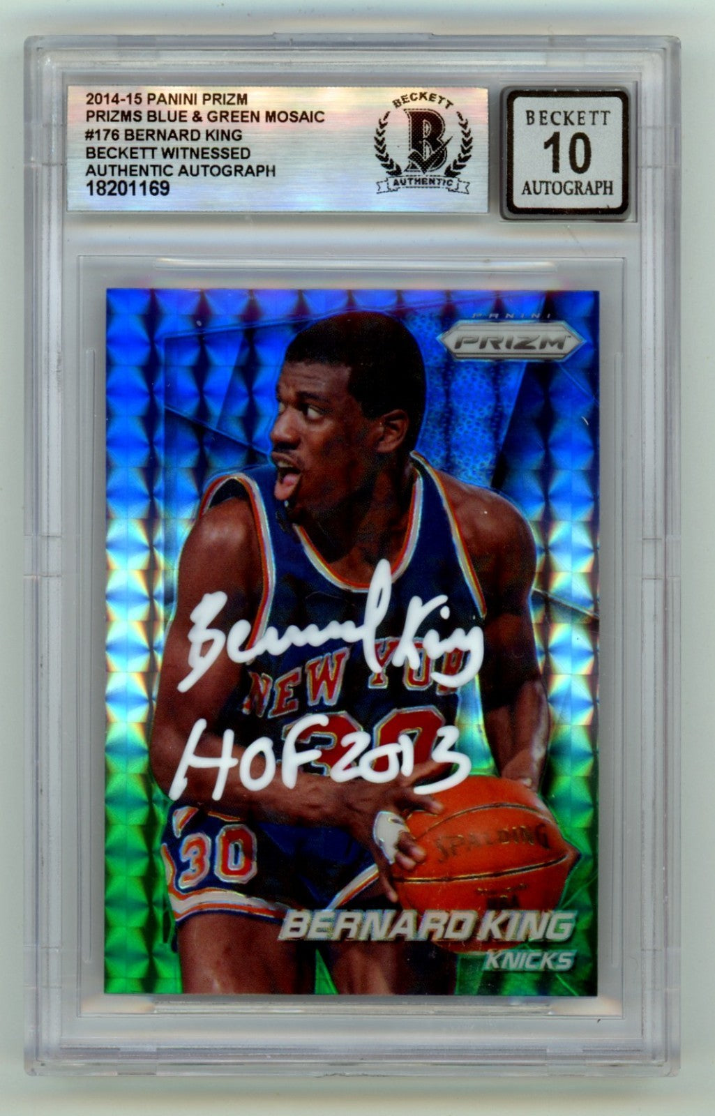 Bernard King 2014-15 Panini Prizm Blue &amp; Green Mosaic w/ Ins Beckett BGS 10 Auto