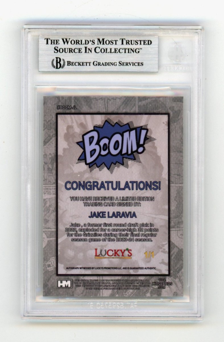 Jake LaRavia 2024 Hits Memorabilia BOOM Super 1/1 Signed BGS BAS Auto Memphis