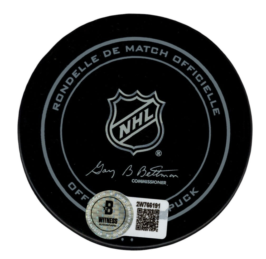 Brian Leetch Signed New York Rangers Official Puck w/ HOF 2009 Beckett W BAS COA