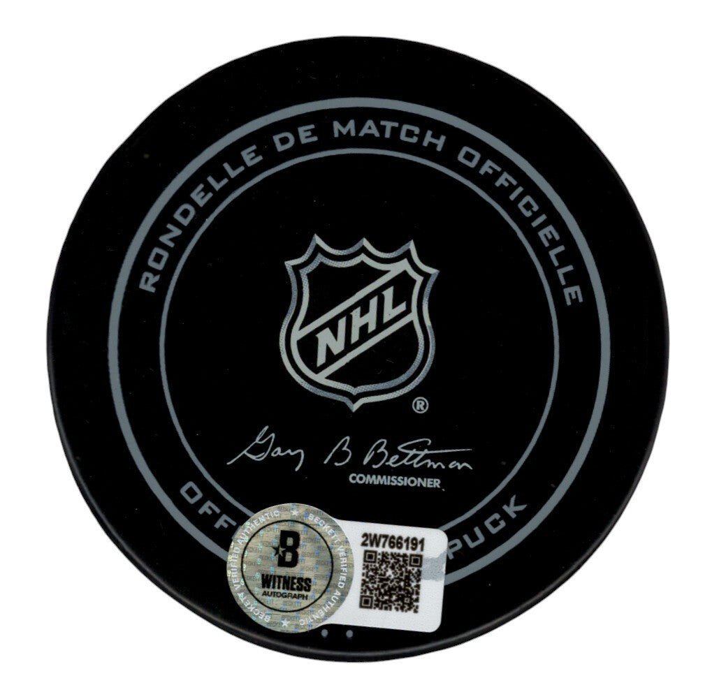 Brian Leetch Signed New York Rangers Official Puck w/ HOF 2009 Beckett W BAS COA