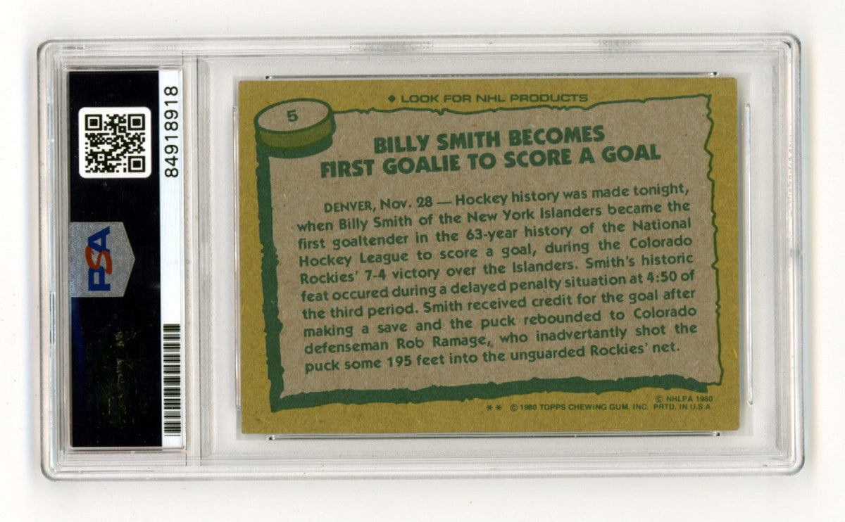 Billy Smith 1980-81 Topps #5 Record Breaker Signed PSA Authentic Blue Auto NYI