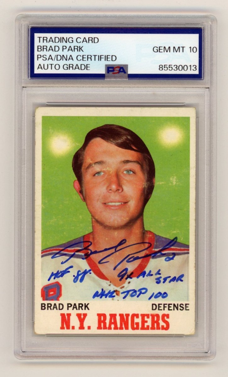 Brad Park 1970-71 Topps #67 Signed Rookie RC w/ 3 Inscriptions PSA 10 Auto HOF