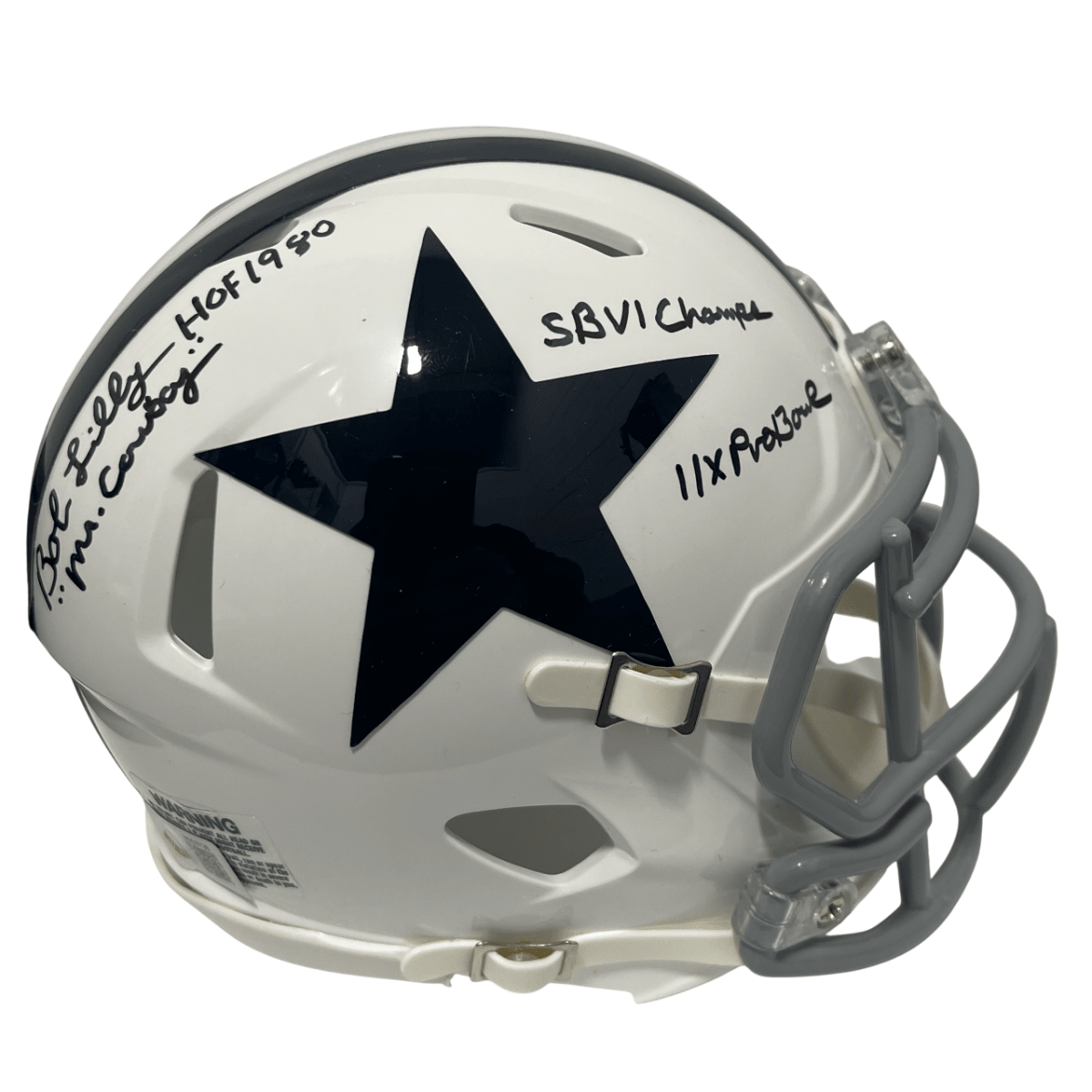 Bob Lilly Signed TB Cowboys Mini Helmet w/ 4 Ins Beckett Witness BAS COA