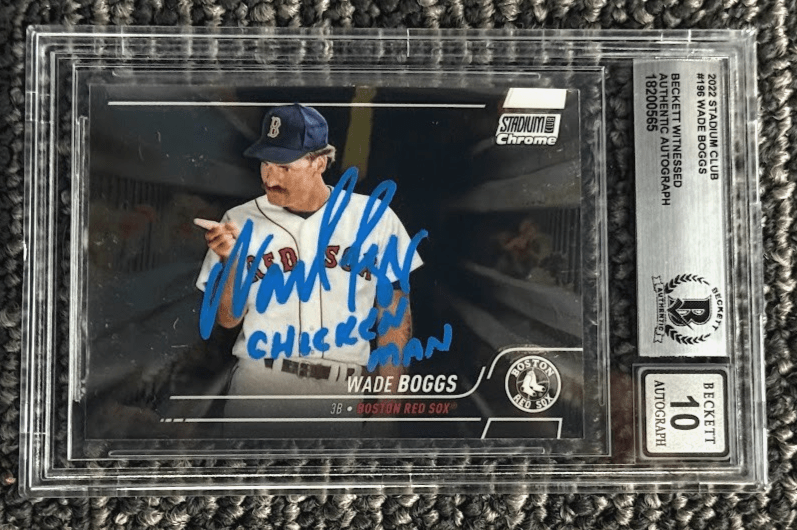 Wade Boggs 2022 Topps Stadium Club Chrome #196 Signed w/ Chicken Man BGS 10 Auto