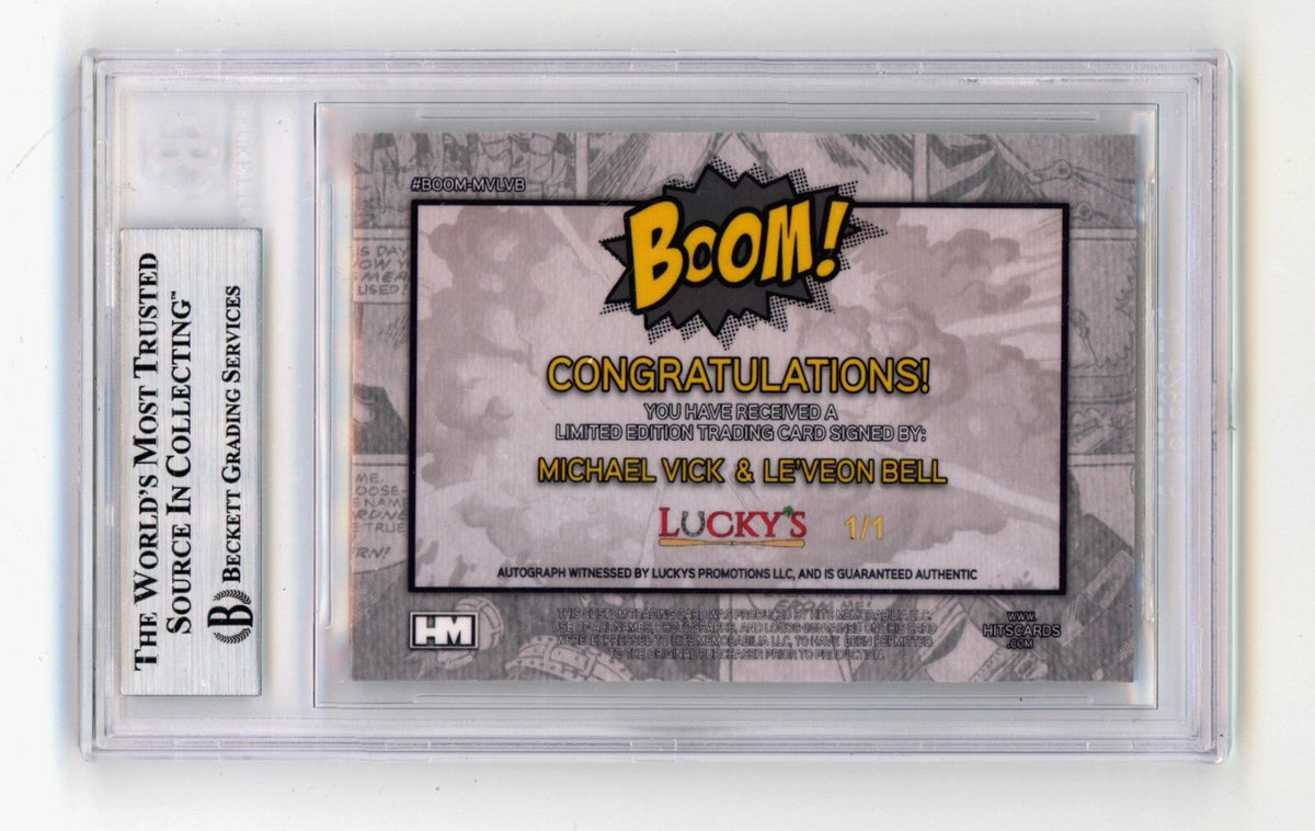 Michael Vick &amp; Le'Veon Bell 2024 Hits Memorabilia BOOM Super 1/1 Signed BGS Auto