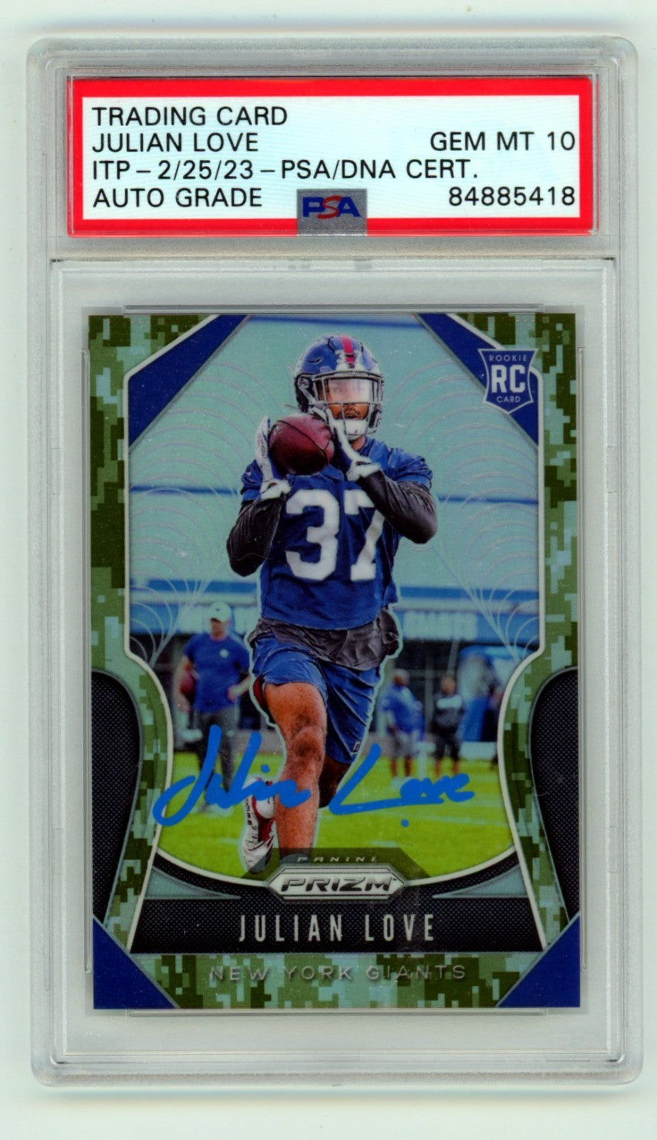 Julian Love 2019 Panini Prizm 320 Camo Prizm Full Name Signed Auto RC /25 PSA 10