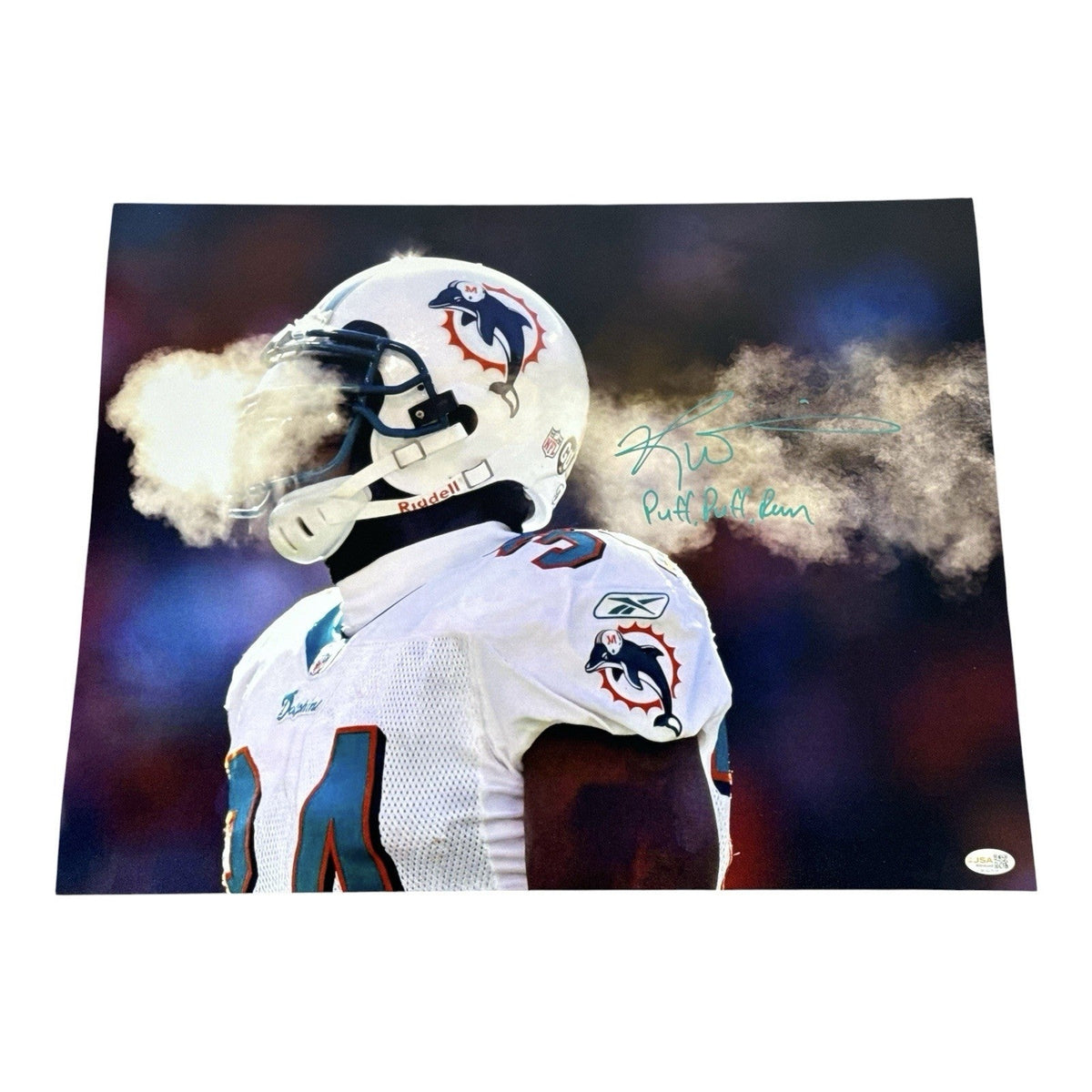 Ricky Williams Signed Dolphins 16x20 Photo w/ Puff Puff Run JSA Witness COA