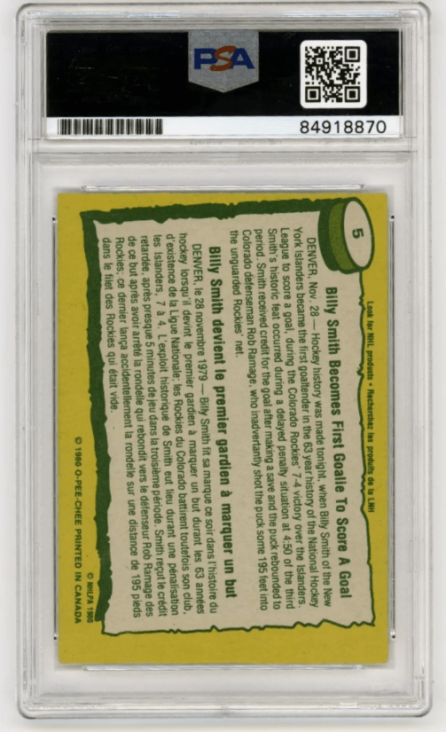 Billy Smith 1980-81 O-Pee-Chee OPC #5 Record Breaker Signed PSA Auth Auto Black