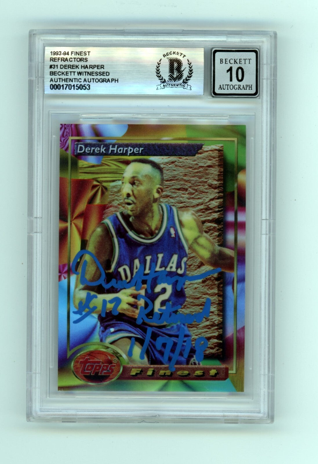 Derek Harper 1993-94 Finest Refractor 31 Signed #12 Retired Insc BAS BGS 10 Auto