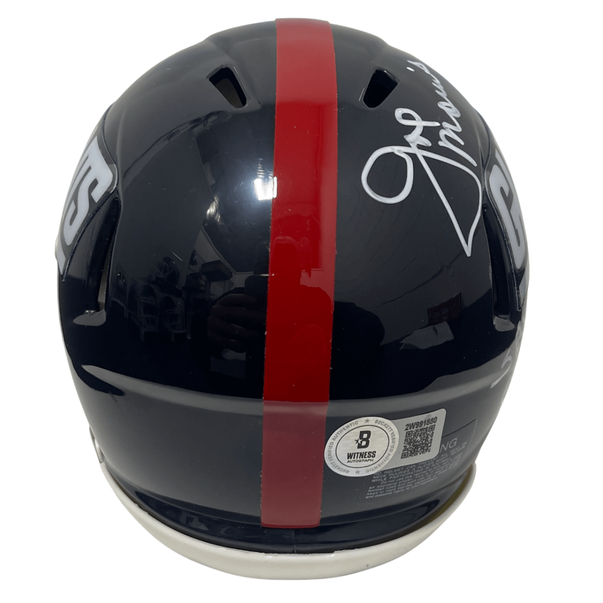 Joe Morris Signed Giants TB Mini Helmet w/ SB XXI Champ Beckett Witness BAS COA