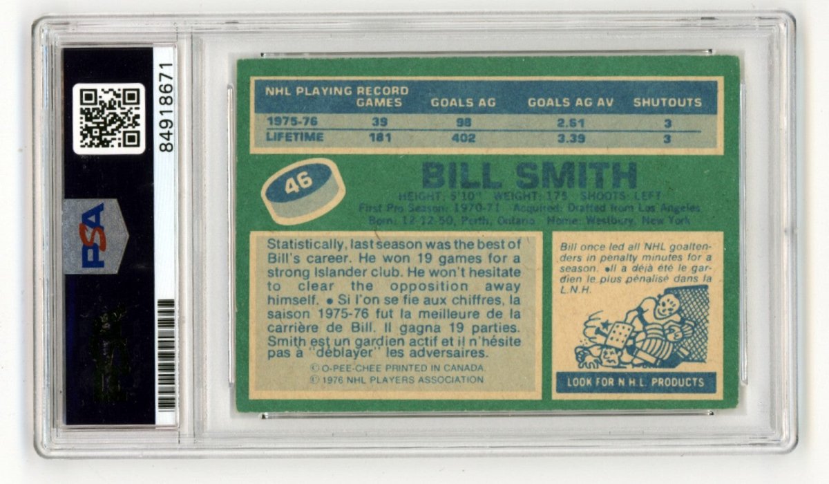 Billy Smith 1976-77 O-Pee-Chee OPC #46 Signed PSA Authentic Black Auto NYI HOF