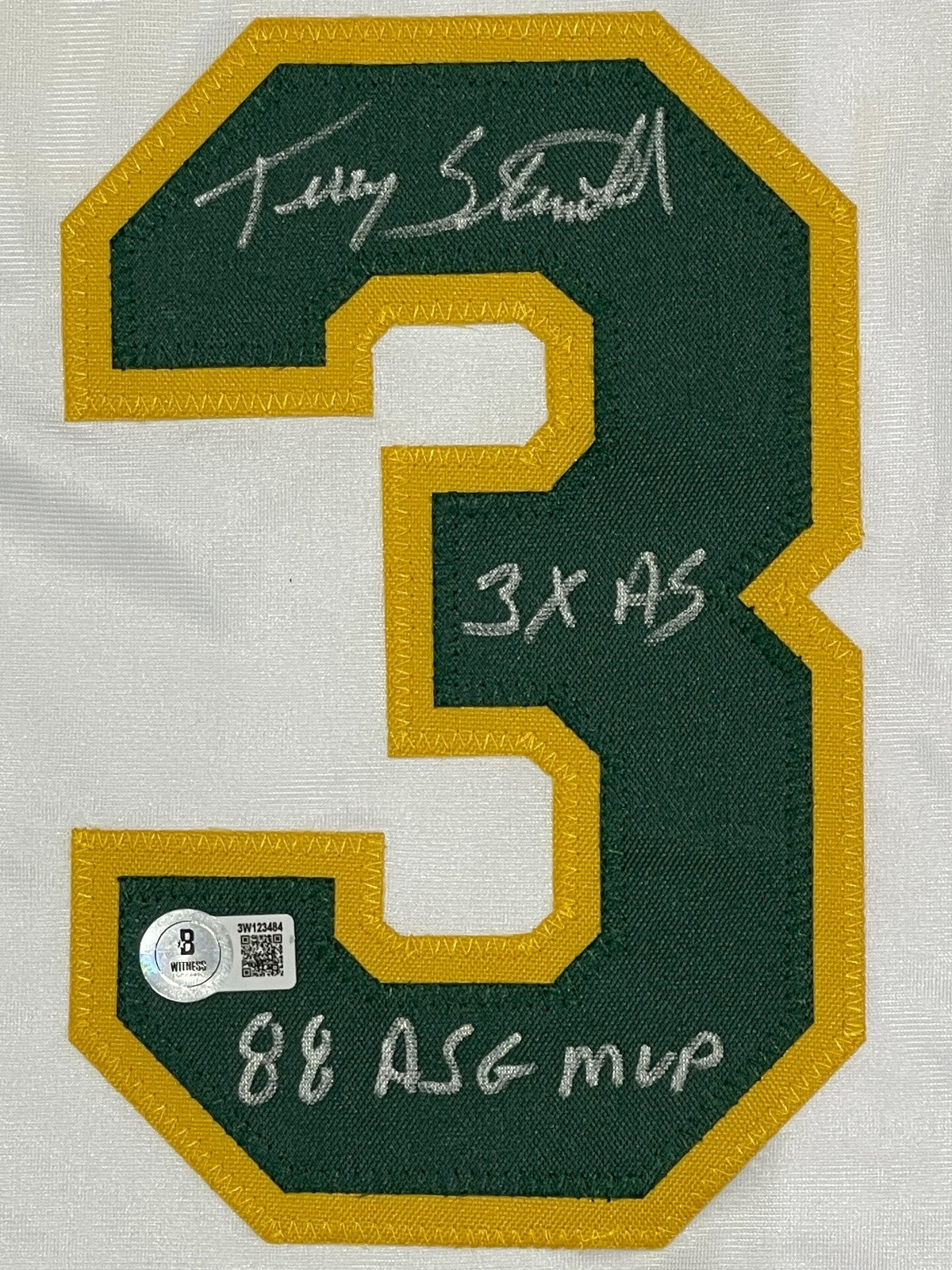 Terry Steinbach Signed Athletics Custom Jersey w/ 2 Ins Beckett Wit BAS COA