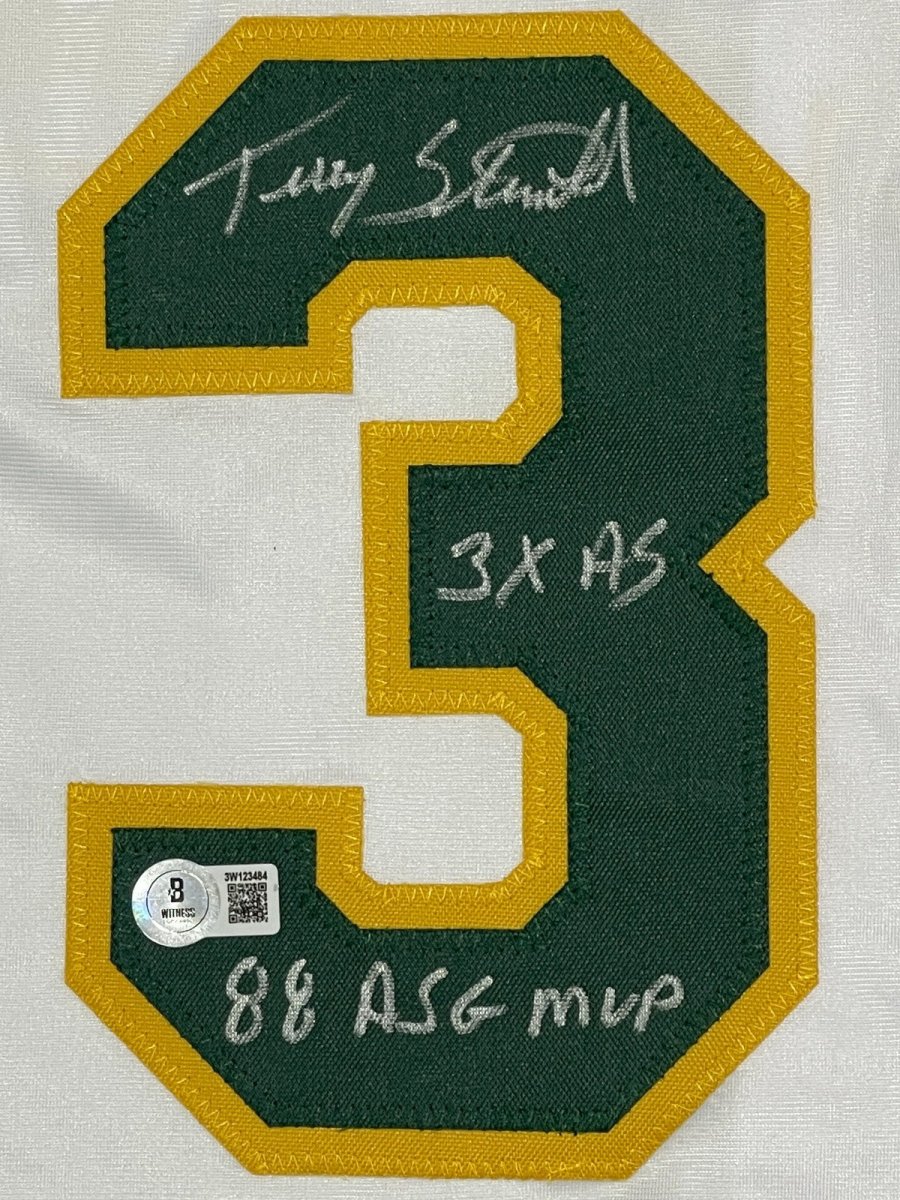 Terry Steinbach Signed Athletics Custom Jersey w/ 2 Ins Beckett Wit BAS COA