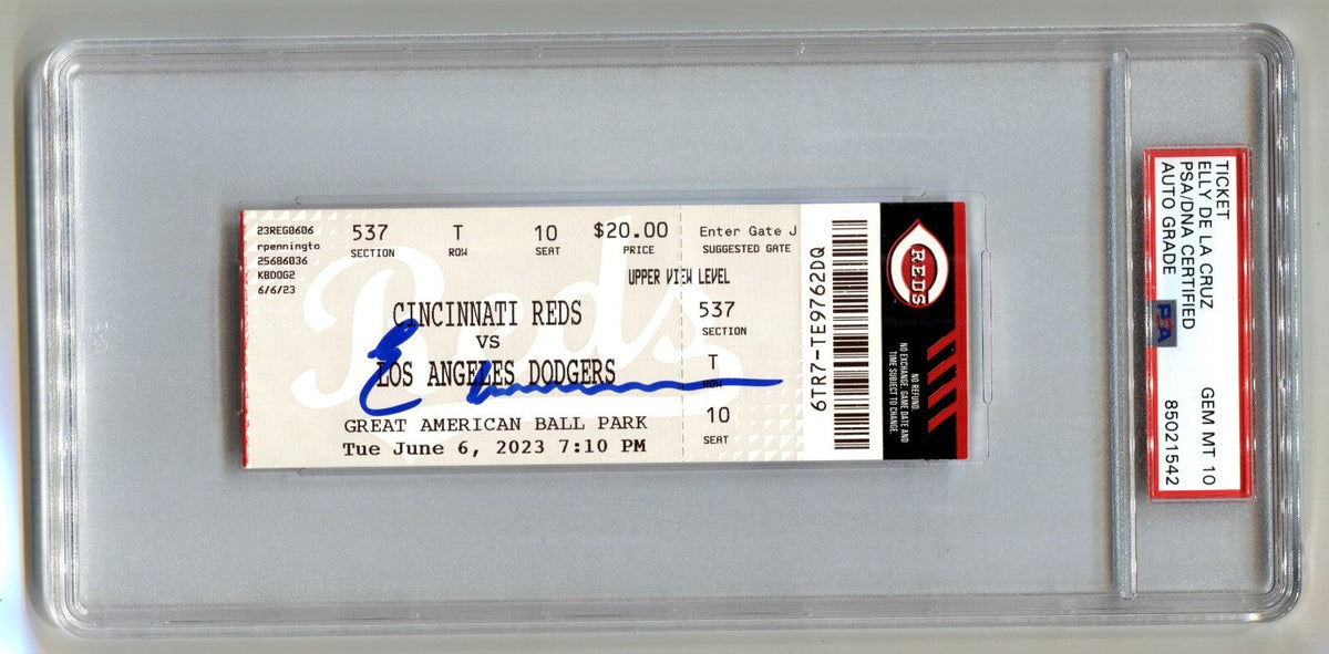 Elly De La Cruz Signed MLB Debut Original Game Ticket 6/6/2023 PSA 10 Auto Reds