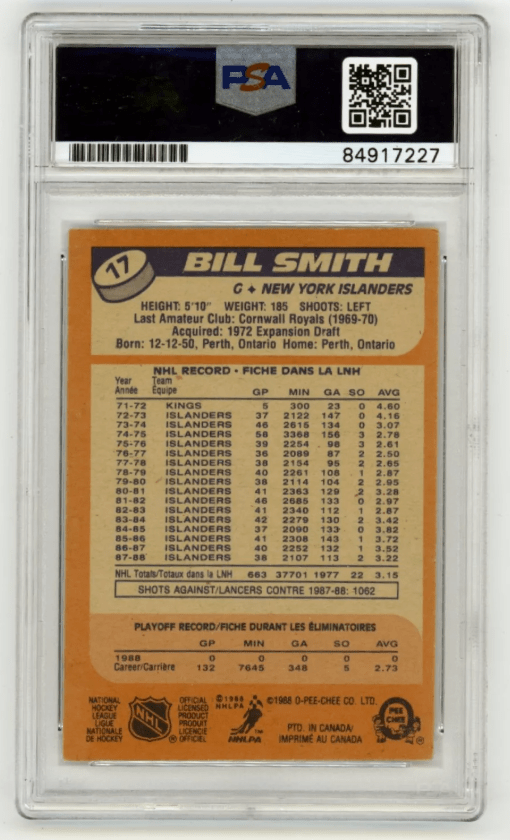 Billy Smith 1988-89 O-Pee-Chee OPC #17 Signed PSA Authentic Auto Blue Islanders