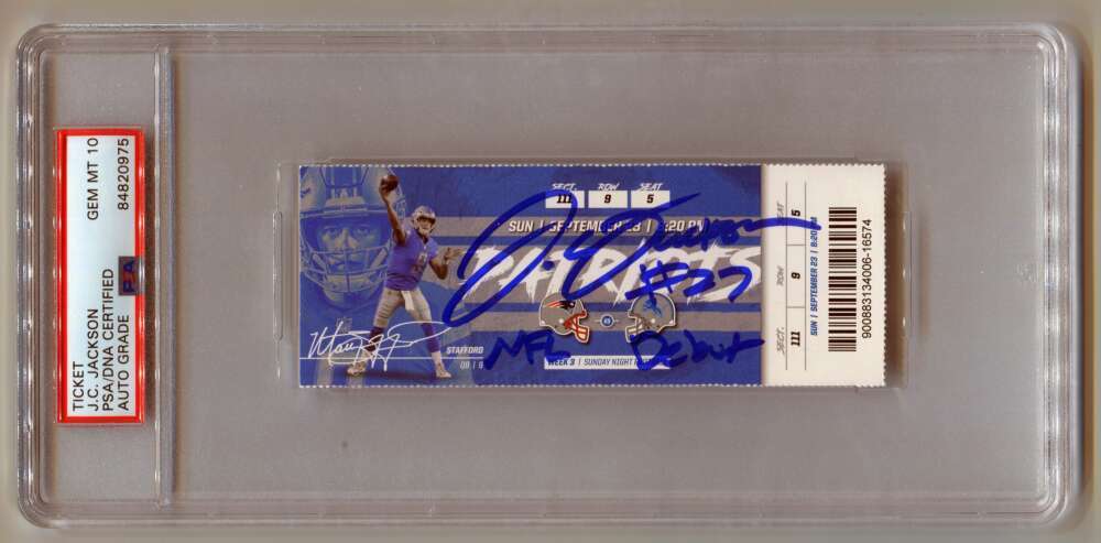 J.C. Jackson Signed NFL Debut Game Ticket w/ Inscription PSA 10 Auto